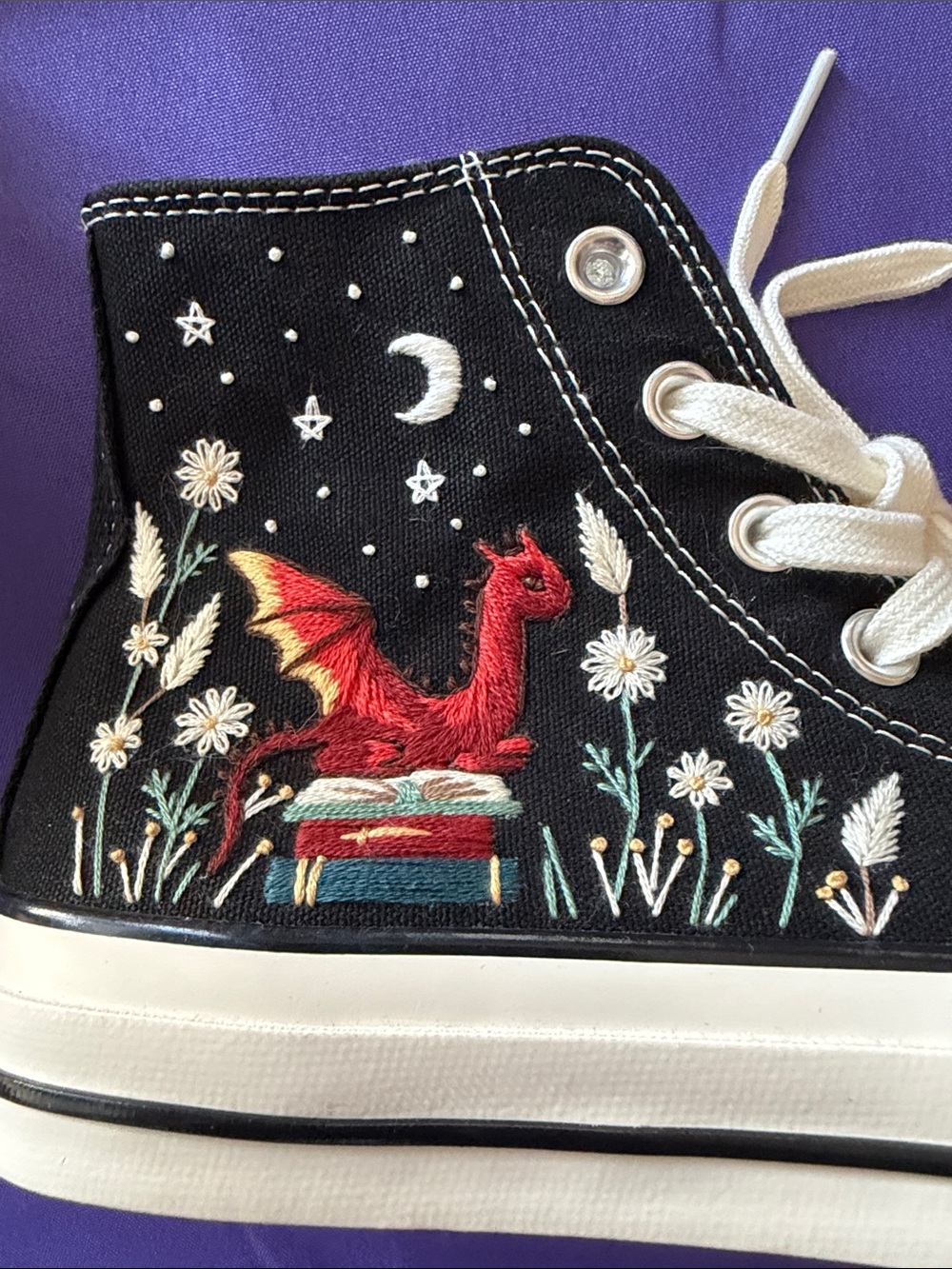 Custom Dragon Embroidered Chuck 70 Canvas Unisex Hightop Sneakers W8 M6 - Picture 4 of 15